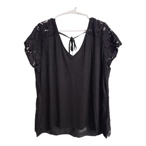 WHBM Lace Tie Back V Neck Business Casual Office Career Neutral Blouse XL